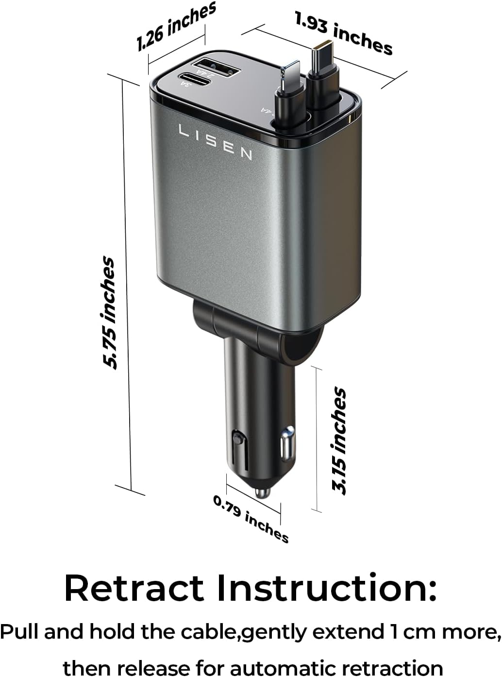 LISEN Retractable Car Charger, Gifts for Men Women, 84W Car Adapter USB C Fast Charger for iPhone