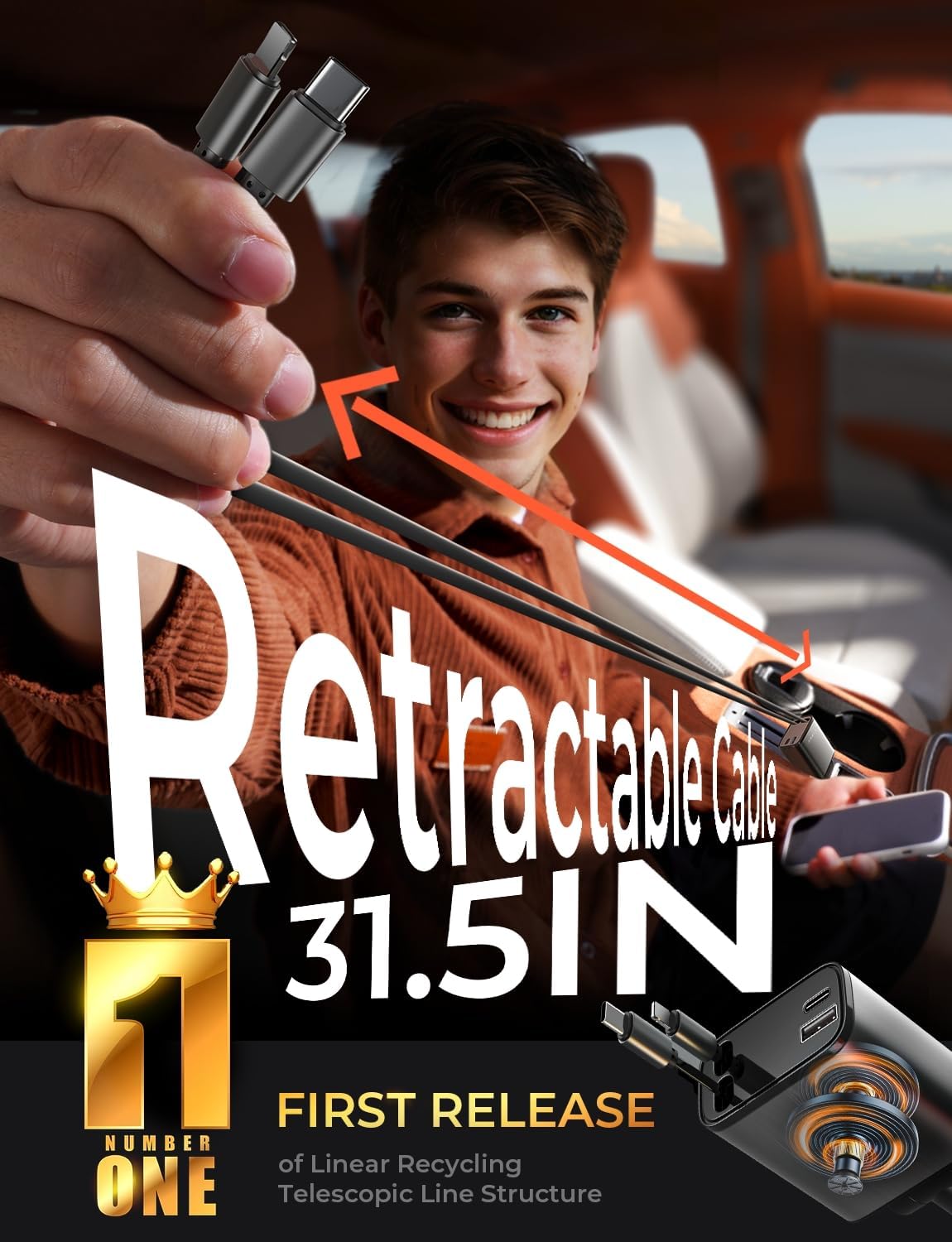 LISEN Retractable Car Charger, Gifts for Men Women, 84W Car Adapter USB C Fast Charger for iPhone