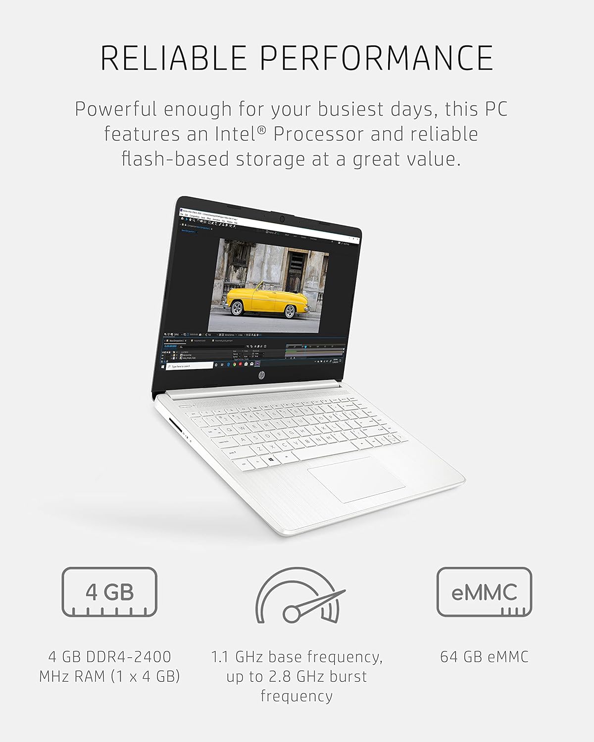 HP 14 Laptop, Intel Celeron N4020, 4 GB RAM, 64 GB Storage