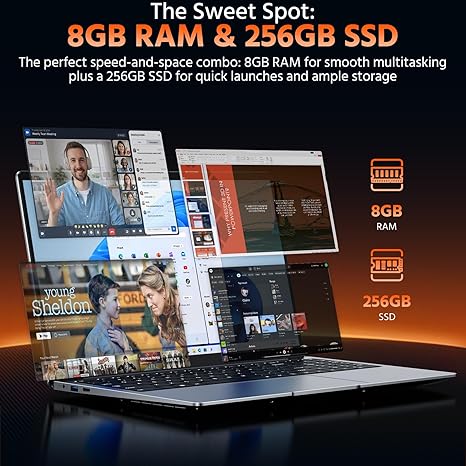 15.6" Laptop Computer, 8GB RAM 256GB SSD Celeron N4000(up to 2.6GHz) Laptop