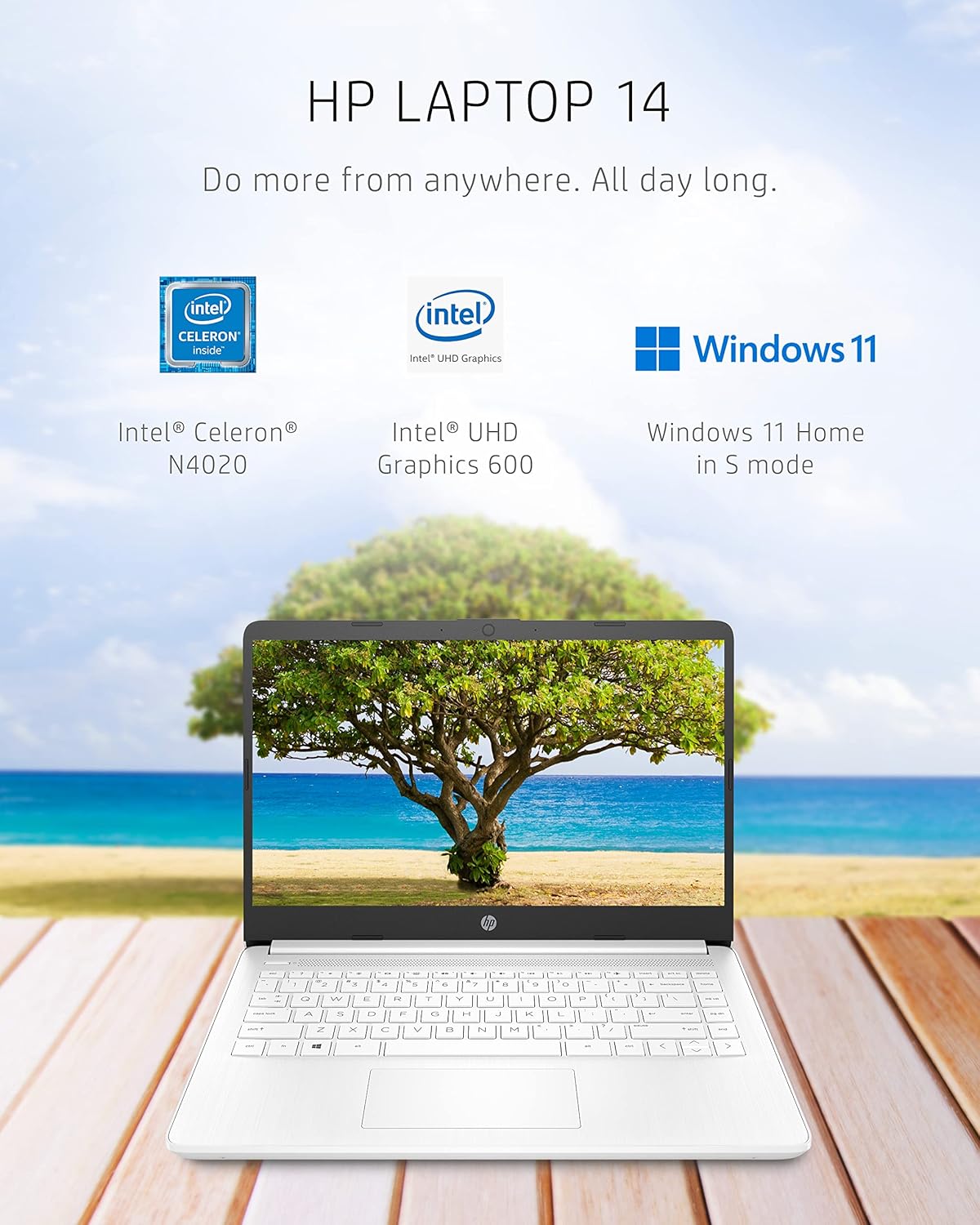 HP 14 Laptop, Intel Celeron N4020, 4 GB RAM, 64 GB Storage