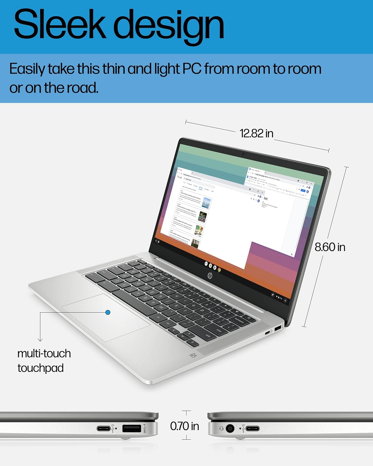 HP Chromebook 14 Laptop, Intel Celeron N4120, 4 GB RAM, 64 GB eMMC, 14" HD