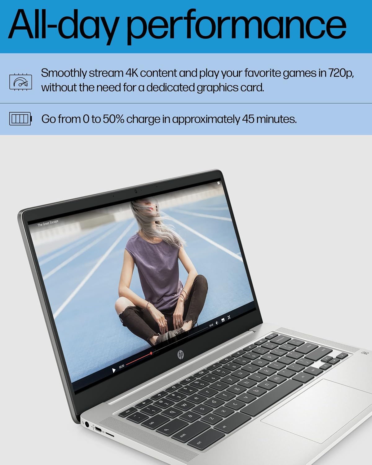 HP Chromebook 14 Laptop, Intel Celeron N4120, 4 GB RAM, 64 GB eMMC, 14" HD